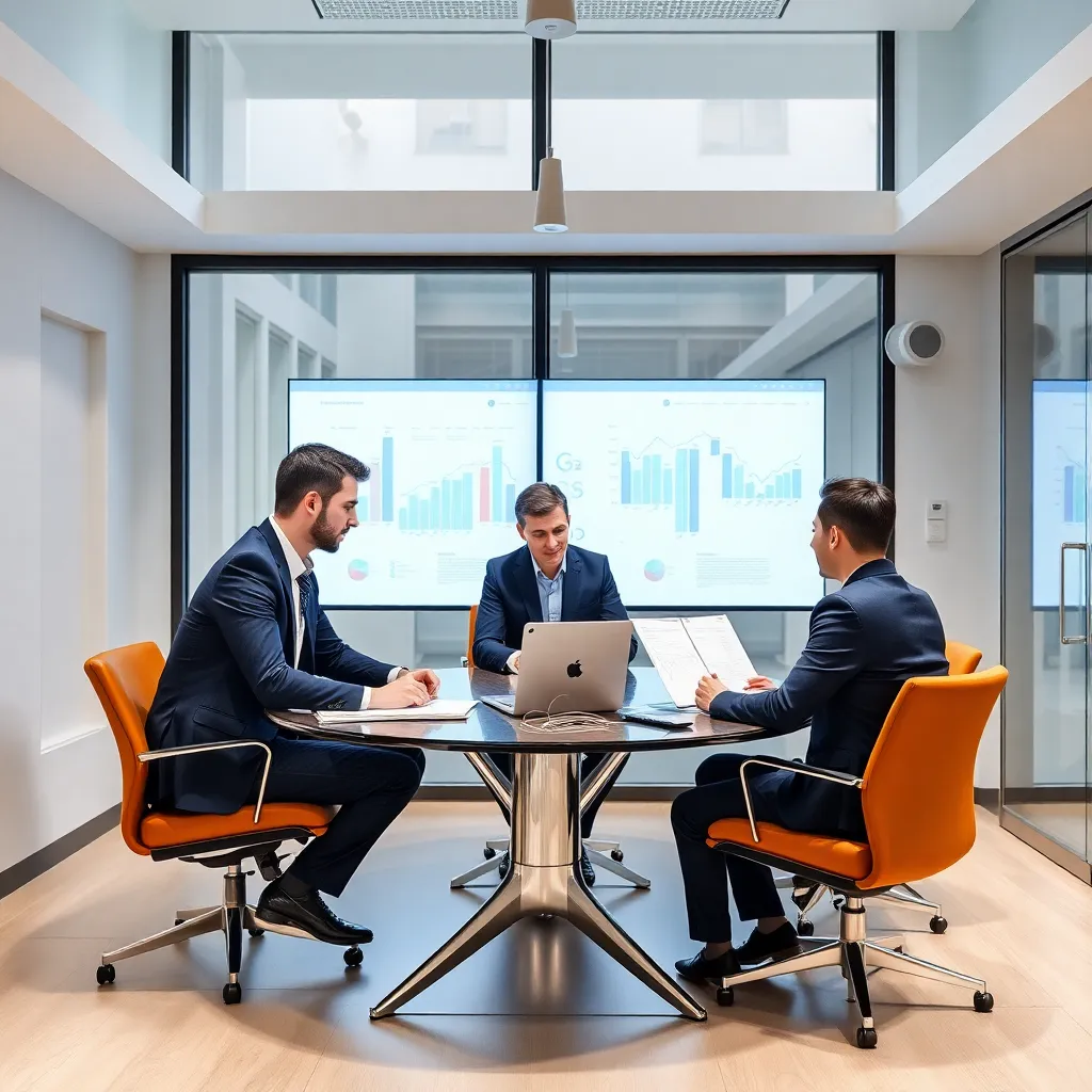 Equipo de consultores analizando datos en una sala de reuniones moderna en Buenos Aires